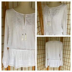 White House Black Market White Alyssa Embroidered Boho Peasant Blouse SZ 12